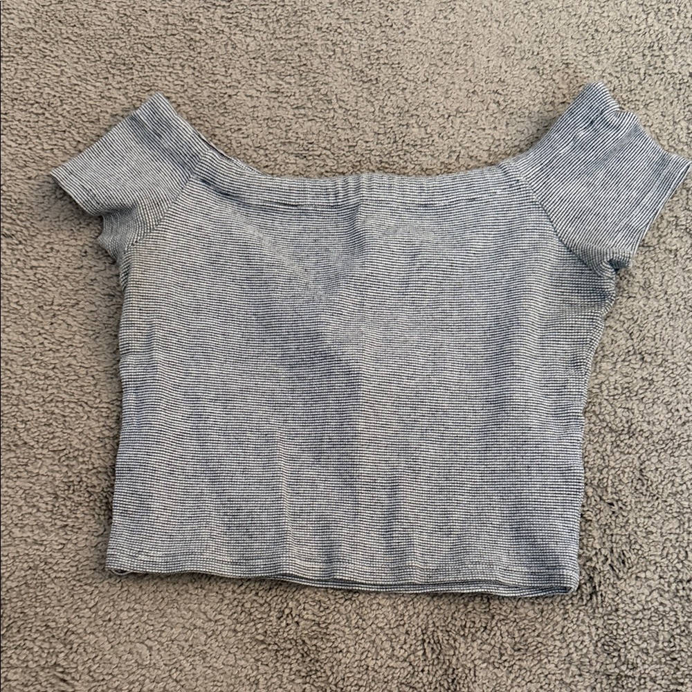 Zara off-the-shoulder grey and white striped crop top - Size M